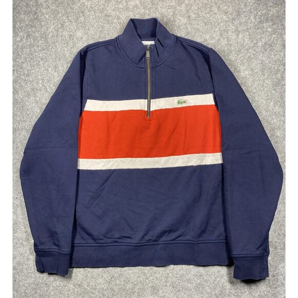 Lacoste Pullover Mens Medium Half Zip Sweatshirt Classic Croc Blue Red White - Picture 1 of 11